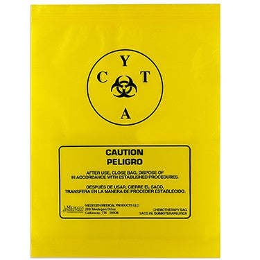 Chemotherapy Transport Bag, LLDPE Film, Flat Pack, Zip Closure, 6 x 9, Clear/Yellow & Black, 100/pk, 10 pk/cs