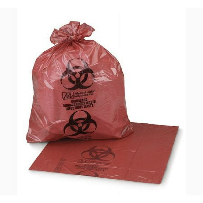 Biohazardous/ Infection Waste Bag with Biohazard Symbol, 24" x 24", Red/ Black, 8-10 Gallon, 1000cs