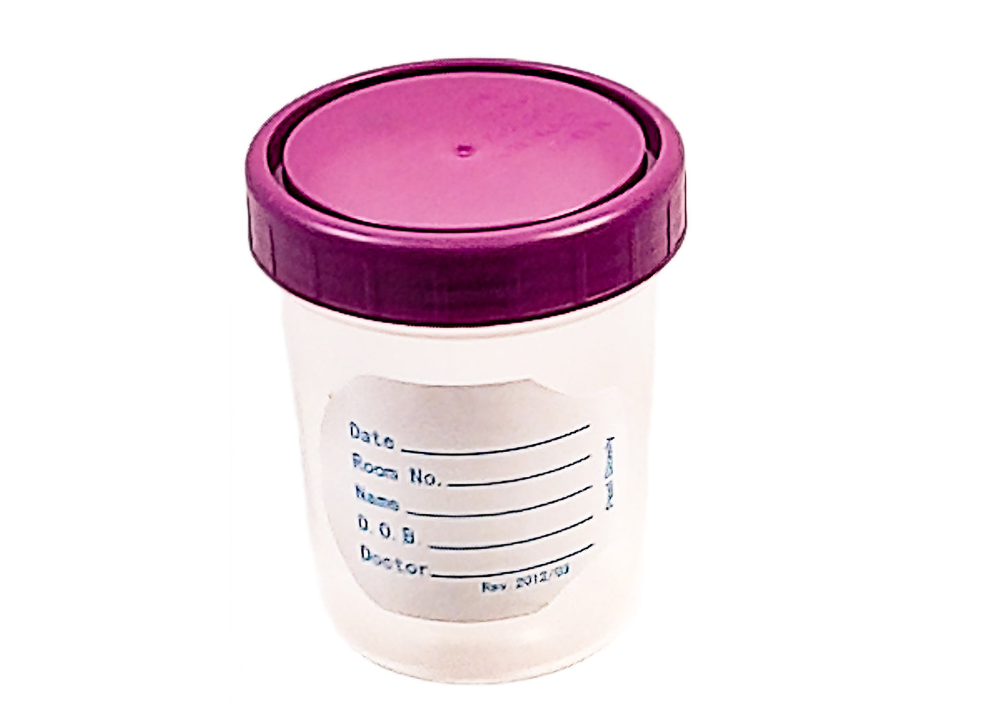 Specimen Container, 4.5 oz, Purple Lid, Translucent, Graduated (oz only), Individually Packaged, 100/cs