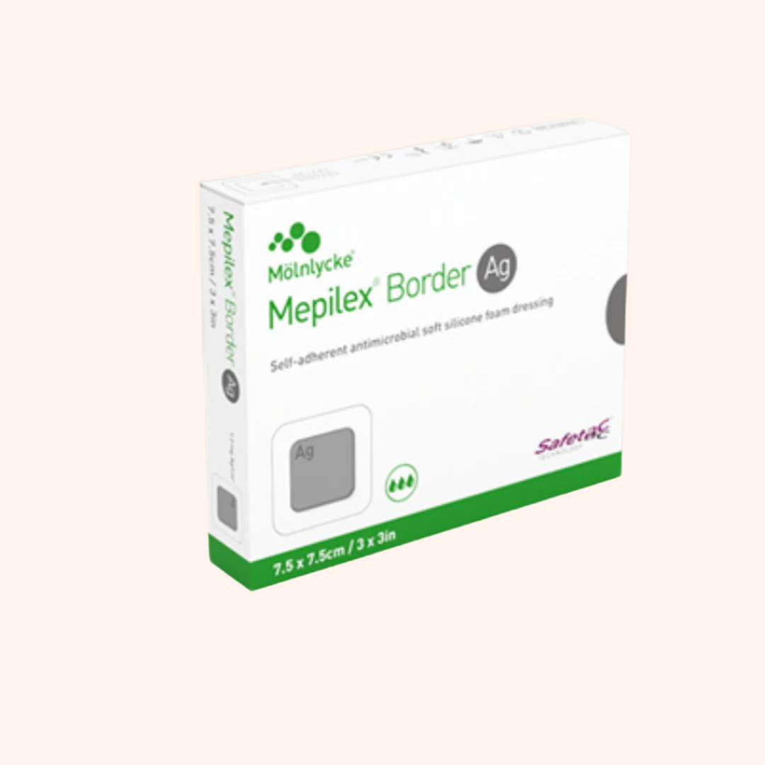 Self-Adherent Absorbent Foam Dressing, Antimicrobial, Bordered, 6" x 8", 5/bx, 9 bx/cs (US Only)