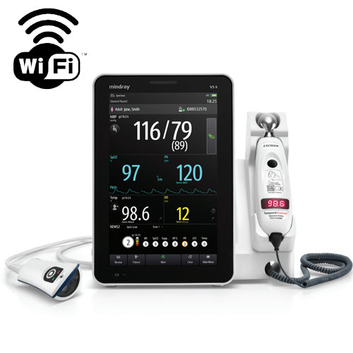 VS9 Vital Signs Monitor, non-invasive blood pressure and pulse rate, Nellcor OxiMax SpO2, Exergen Temporal Temp, Mindray Integrated CO2 , 2.4/5GHz wireless (Continental US Only) (DROP SHIP ONLY) (Pricing Subject to Change without Notice)