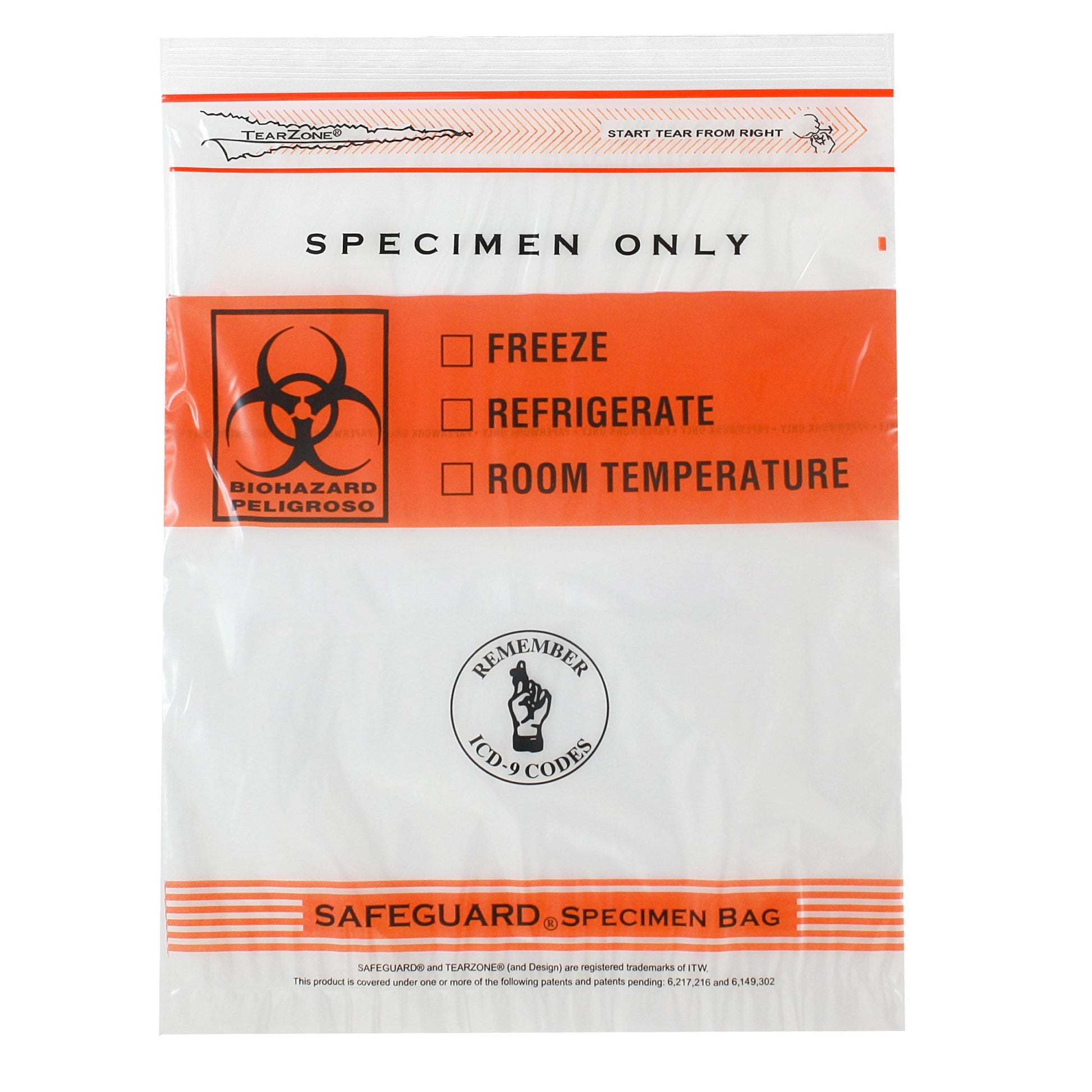 Lab Guard Standard, Single Zip Closure, No Flap, 12 x 15, 2 Mil, Clear/Black & Red, 100/pk, 5 pk/cs