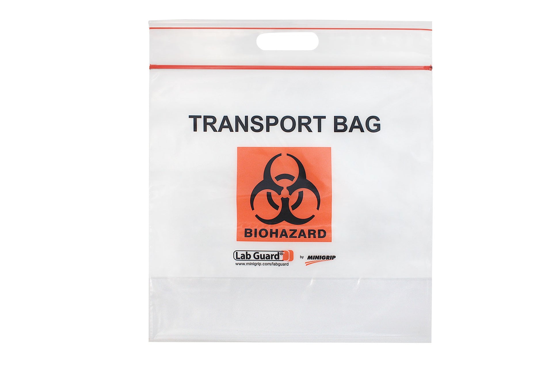 Lab Guard Standard, Single Zip Closure with Flap, 12.75 x 12 x 6, 2.5 Mil, Clear/Black & Orange, 100/pk, 5 pk/cs
