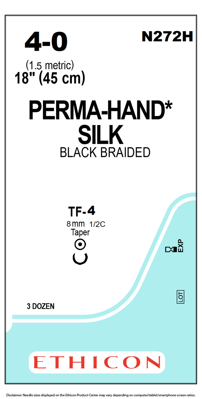 Suture, Taper Point, Size 4-0, 18", Black Braided, Needle TF-4, _ Circle, 3 dz/bx (Continental US Only)