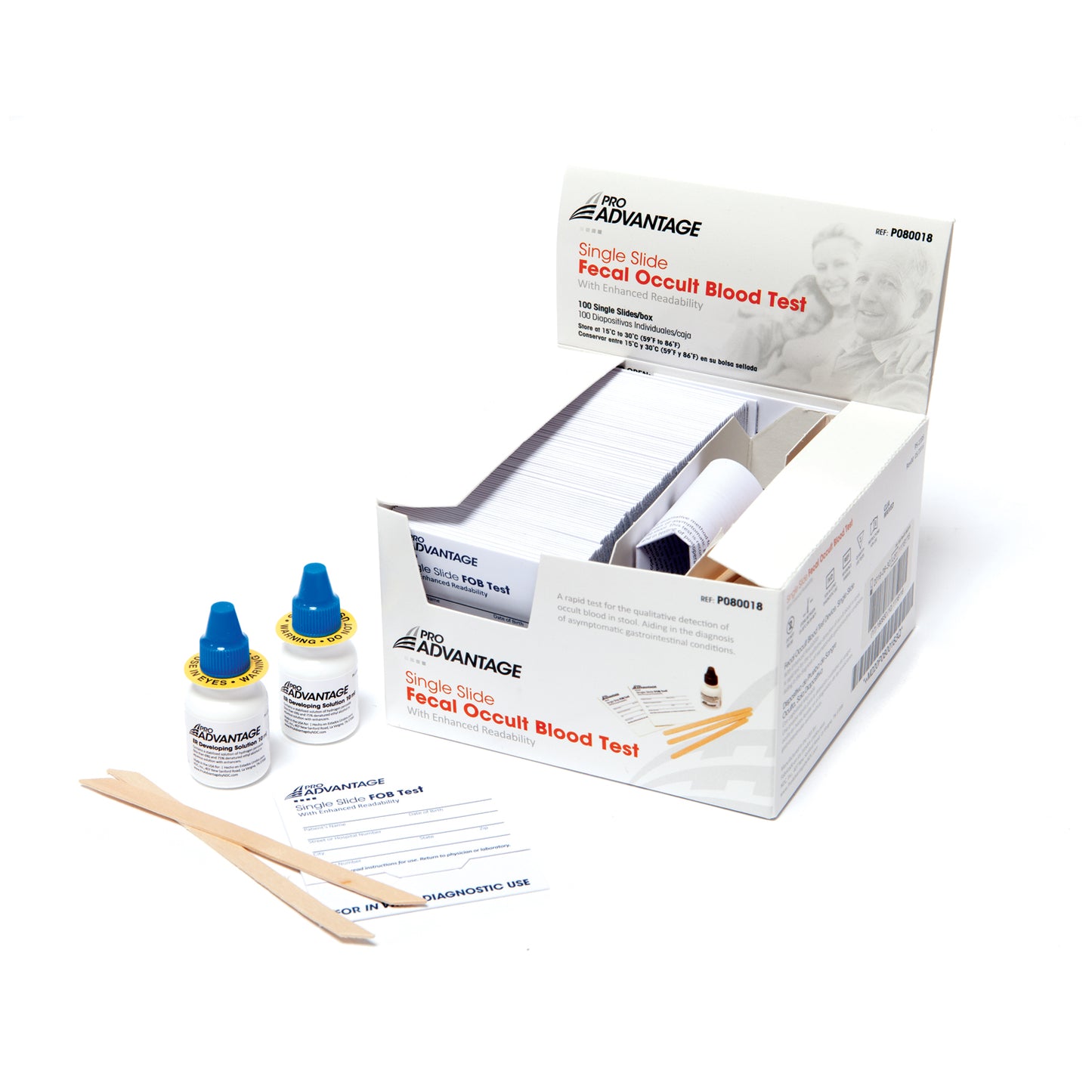 Guaiac Fecal Occult Blood Test Lab Pack, Includes: (100) Single Slides Tests, (100) Applicators, 2 x 10mL Developers (With Enhanced Readability), 100/bx (Not Available for Sale Into Canada)