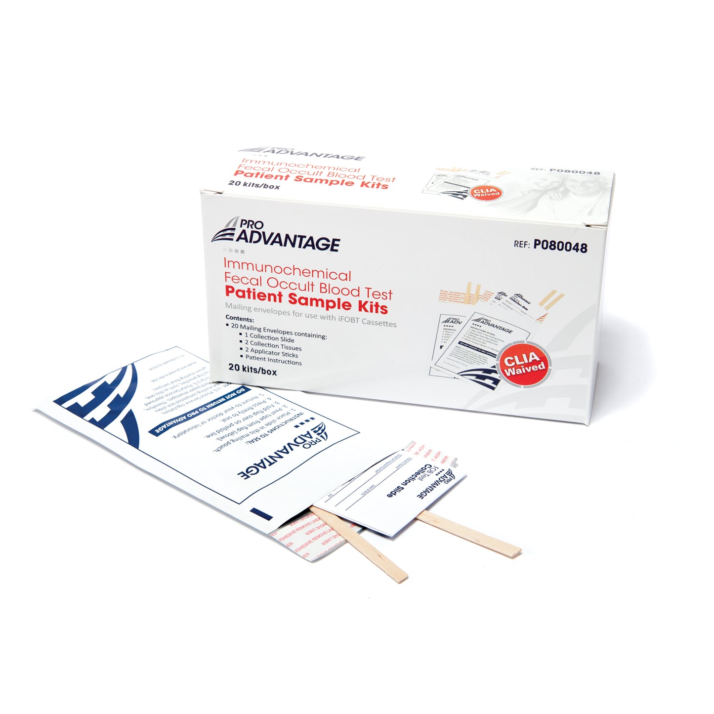 Immunochemical Fecal Occult Blood Test Patient Sample Kits, Includes: (20) Kits Containing (1) Collection Slide, (2) Collection Tissues, (2) Applicator Tips, 20/bx (Not Available For Sale into Canada)
