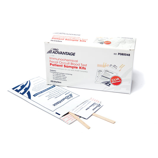Immunochemical Fecal Occult Blood Test Patient Sample Kits, Includes: (20) Kits Containing (1) Collection Slide, (2) Collection Tissues, (2) Applicator Tips, 20/bx (Not Available For Sale into Canada)