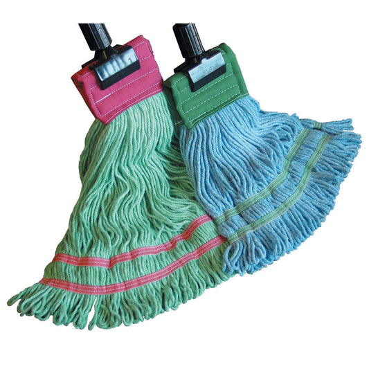 Wet Mop, 6-Ply, Synthetic, Looped End, Blue, 9" Headband, Double Tailband, Medium (DROP SHIP ONLY from Golden Star, Inc. - $100 minimum order for prepaid freight outside the continental U.S., $100 dollar minimum order inside the continental U.S.)