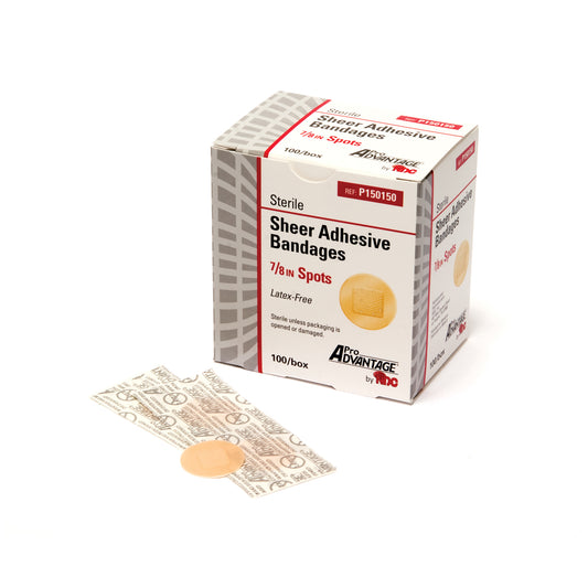 Adhesive Bandage, Spots, 7/8" Dia, 100/bx, 12 bx/cs (300 cs/plt)