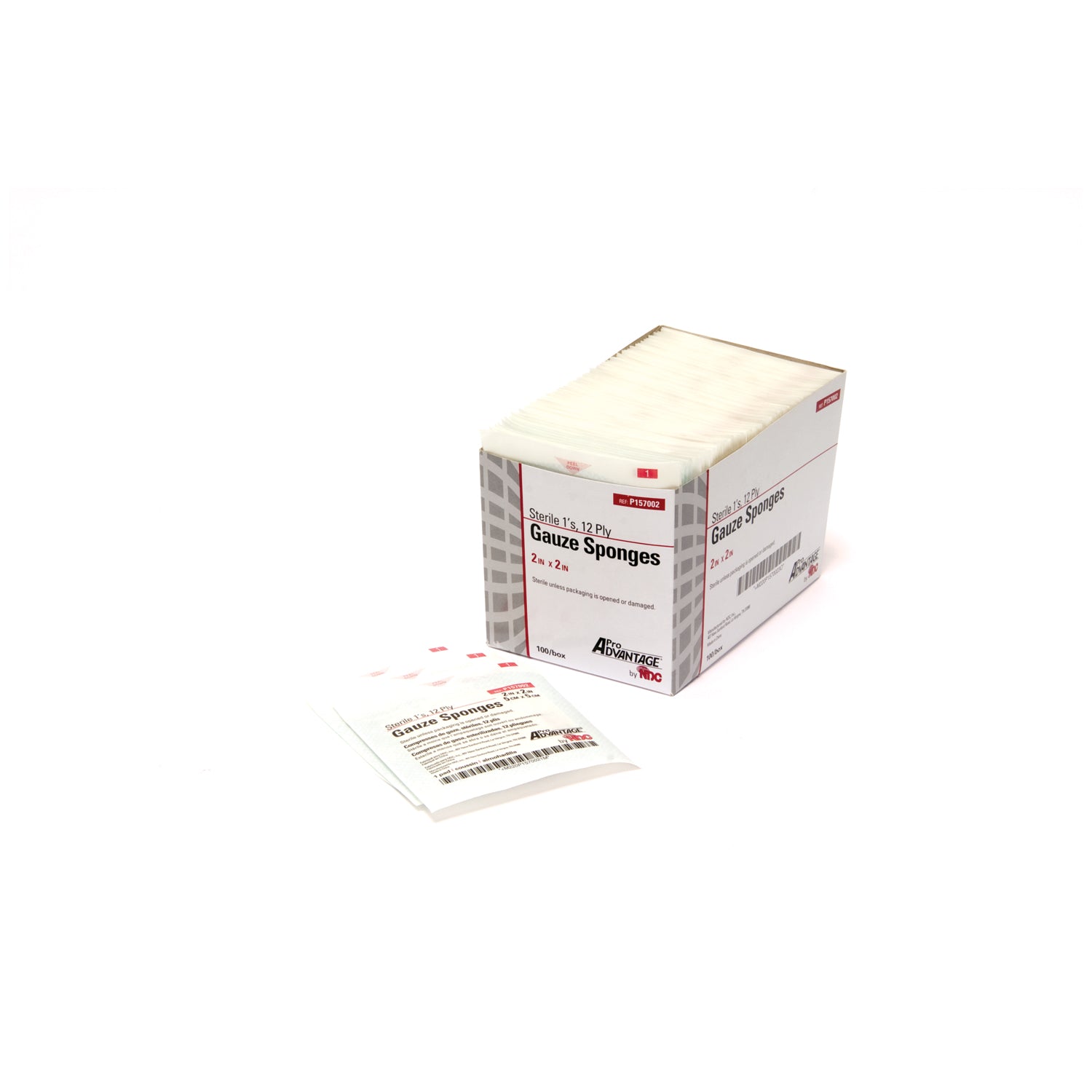Gauze Sponge, 1s 2" x 2", 12-Ply, Sterile, 100/bx, 24 bx/cs (45 cs/plt)