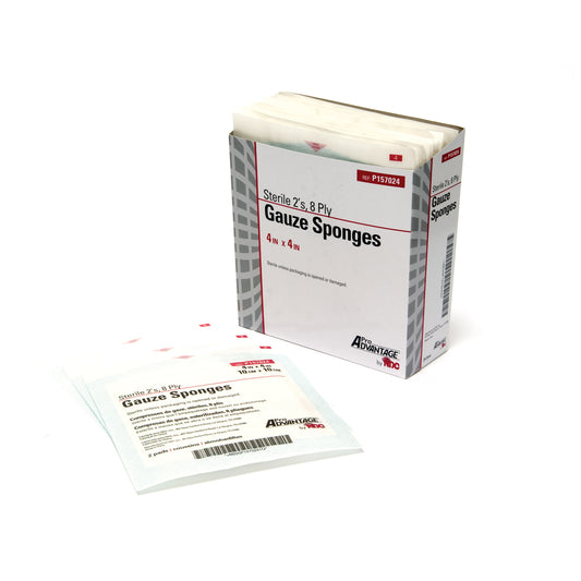 Gauze Sponge, 2s, 4" x 4", 8-Ply, Sterile, 25/tray, 24 tray/cs (40 cs/plt)