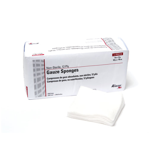 Gauze Sponge, 4" x 4", 12-Ply, Non-Sterile, 200/sleeve, 10 slv/cs (70 cs/plt)