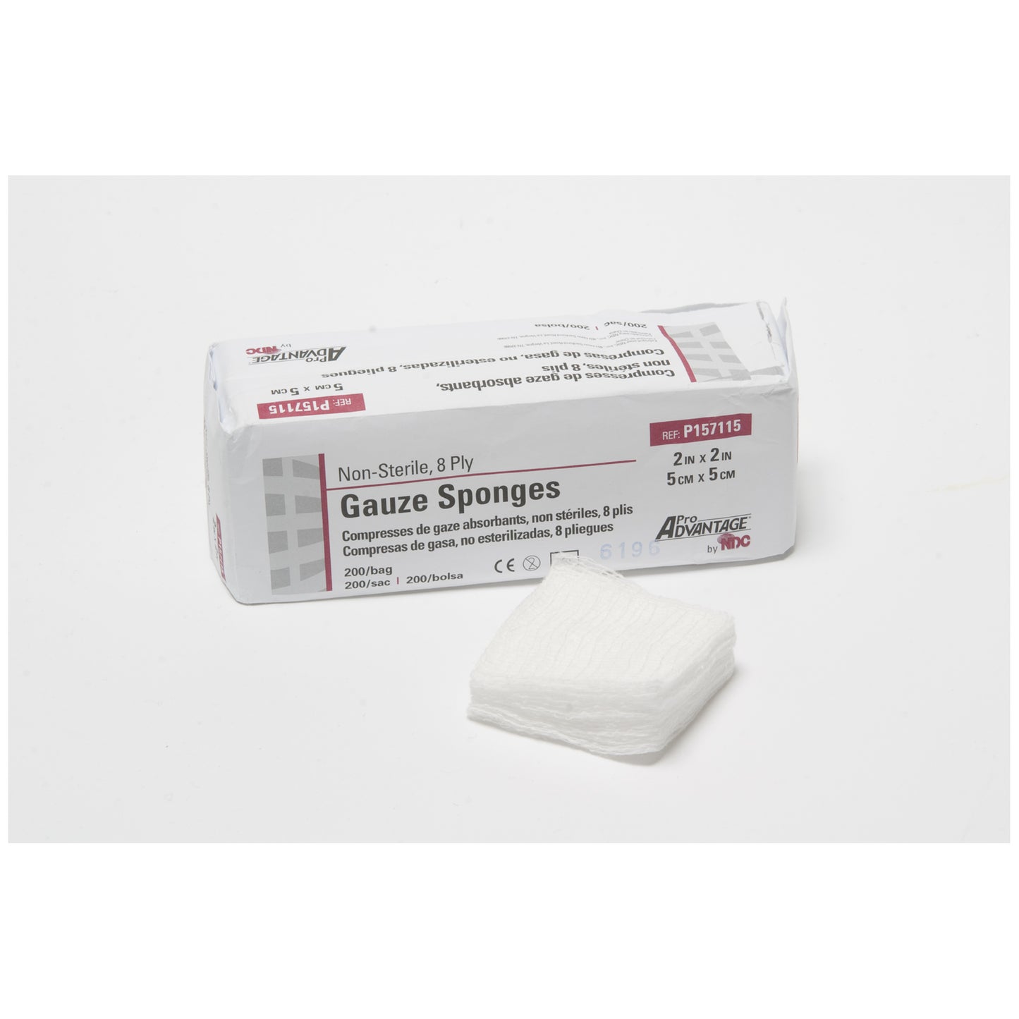 Gauze Sponge, 2" x 2", 8-Ply, Non-Sterile, 200/sleeve, 25 slv/cs (96 cs/plt)
