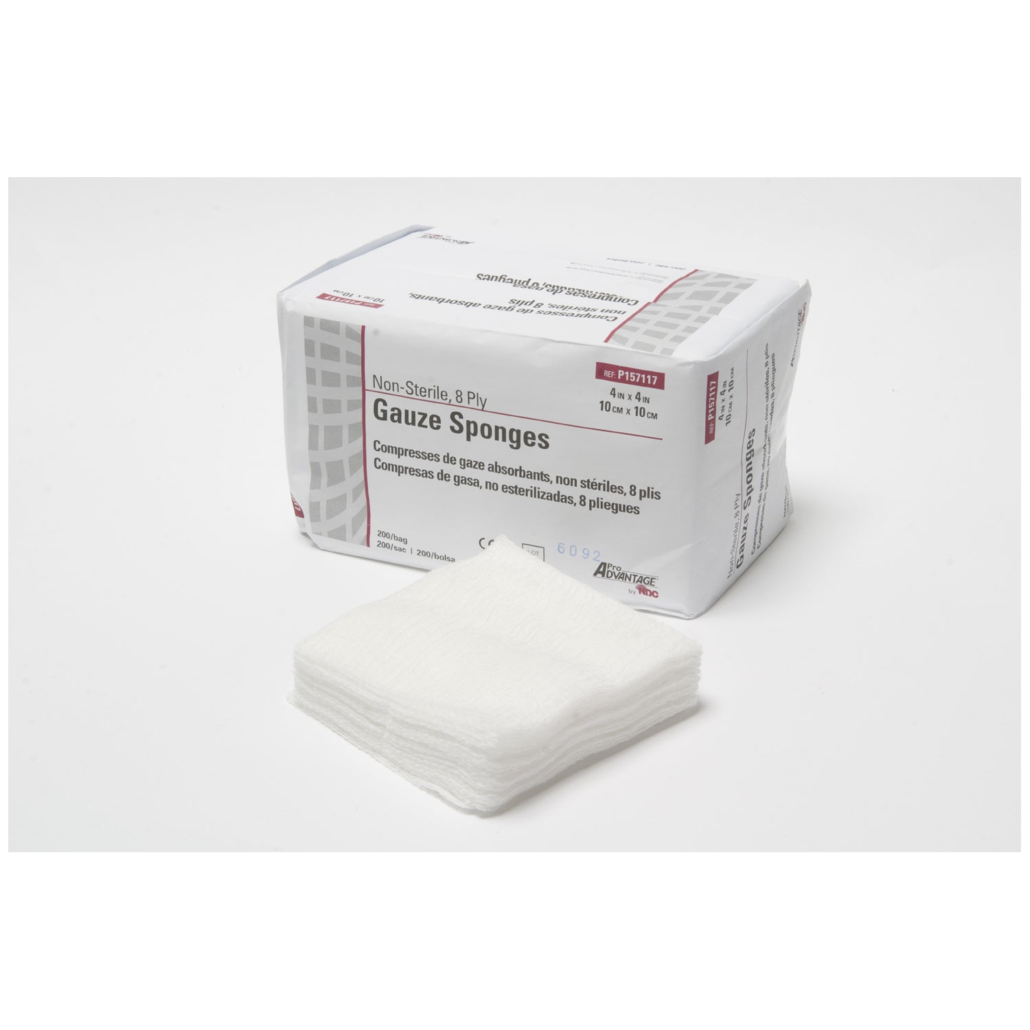 Gauze Sponge, 4" x 4", 8-Ply, Non-Sterile, 200/sleeve, 20 slv/cs (48 cs/plt)