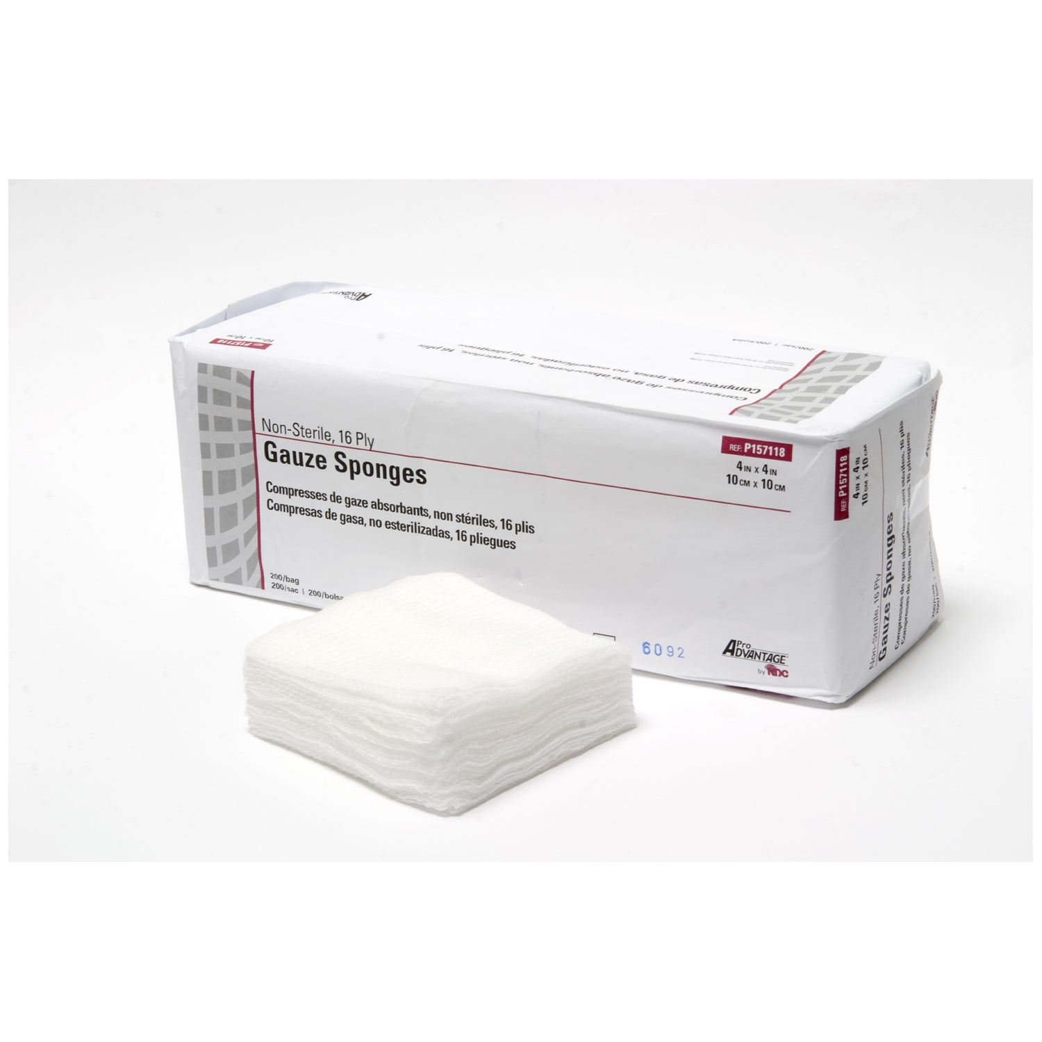 Gauze Sponge, 4" x 4", 16-Ply, Non-Sterile, 200/sleeve, 10 slv/cs (50 cs/plt)