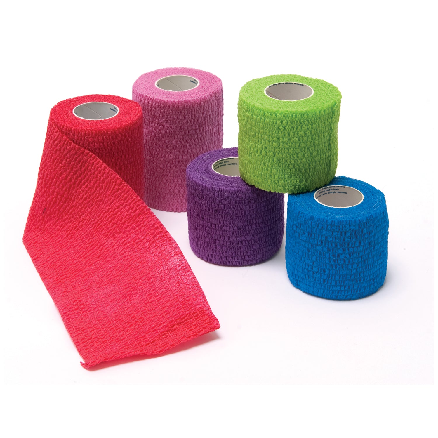 Cohesive Bandage, Assorted Colors (6-Blue, 6-Purple, 6-Red, 3-Green, 3-Pink), 3" x 5 yds, 24/bx (24 bx/plt)