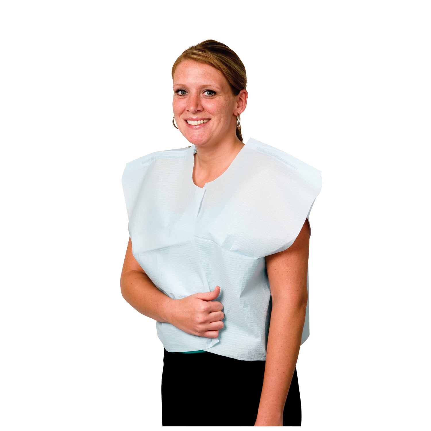 Exam Cape, Tissue/ Poly/ Tissue, 30" x 21", Blue, Traditional Front/ Back Opening, 100/cs (110 cs/plt)