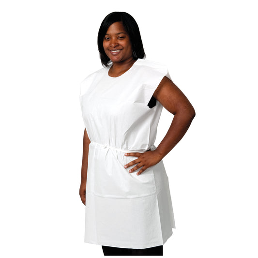 Exam Gown, 3-Ply Tissue, 30" x 42", White, Traditional Front/ Back Opening, 50/cs (50 cs/plt) (020210)