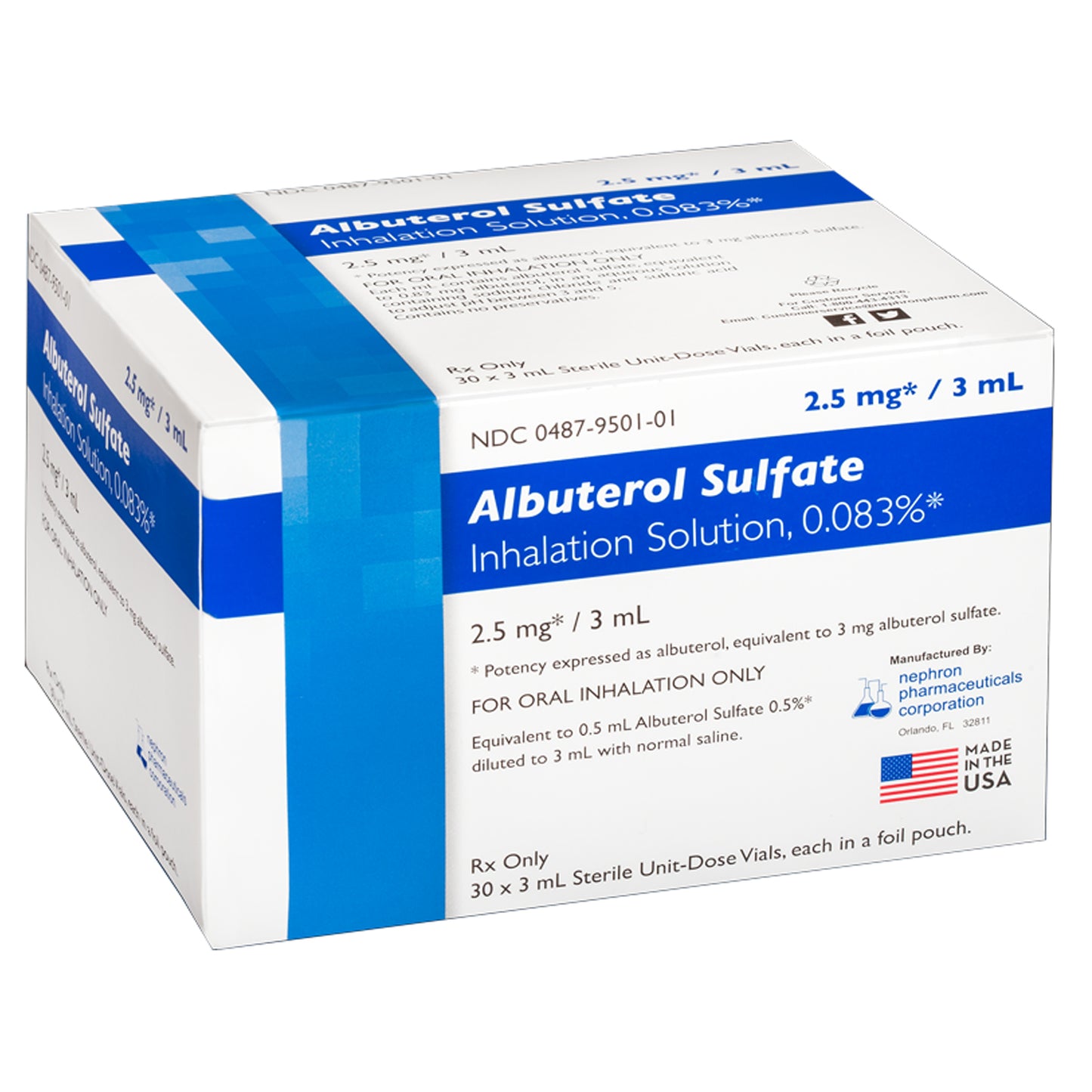 Albuterol Sulfate Inhalant Solution, USP, 0.083%, 3mL, 60/ctn (Rx) (US Only, Excluding IN and ND) (Product is Non-Returnable)
