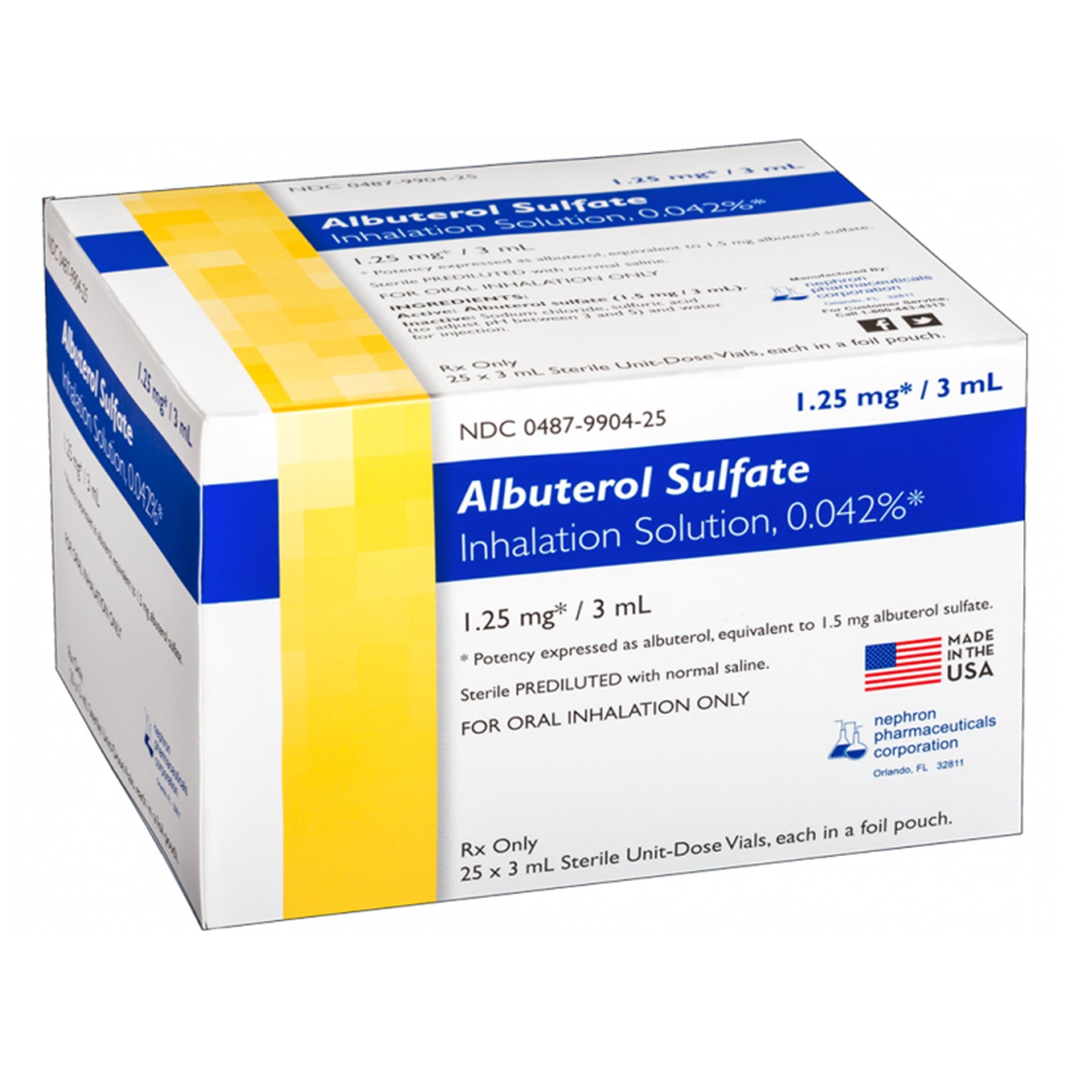 Albuterol Sulfate Inhalant Solution, USP, 0.042%, 3mL, Individual Foil Packs, 25/ctn (Rx) (US Only, Excluding IN and ND) (Product is Non-Returnable)