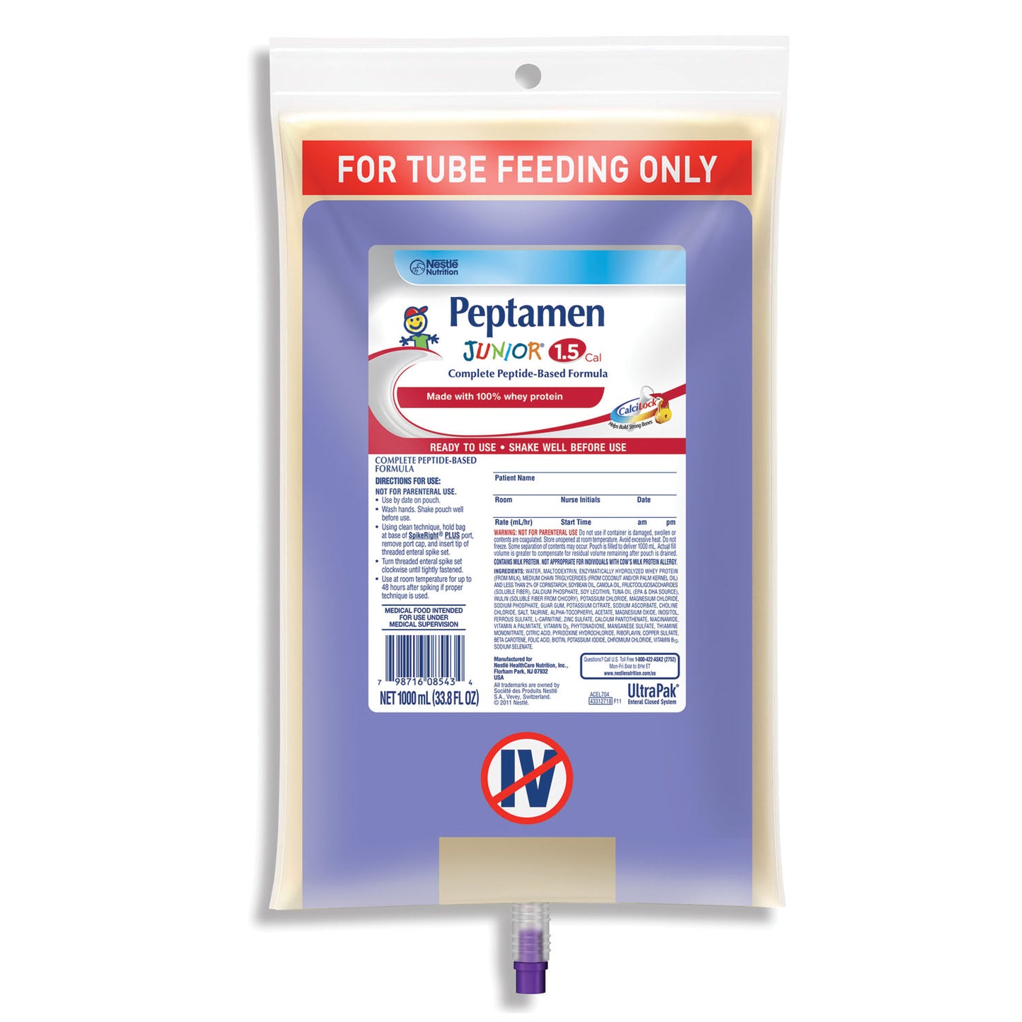 Peptamen Junior 1.5, SpikeRight Plus UltraPak, Unflavored, 1000mL Cans, 6/cs (Minimum Expiry Lead is 90 days; Non-Returnable) (Continental US Only) (Nestle products cannot be sold online without Nestle's prior written permission) (Products cannot be sold on Amazon.com or any other 3rd party site) (To Be DISCONTINUED)