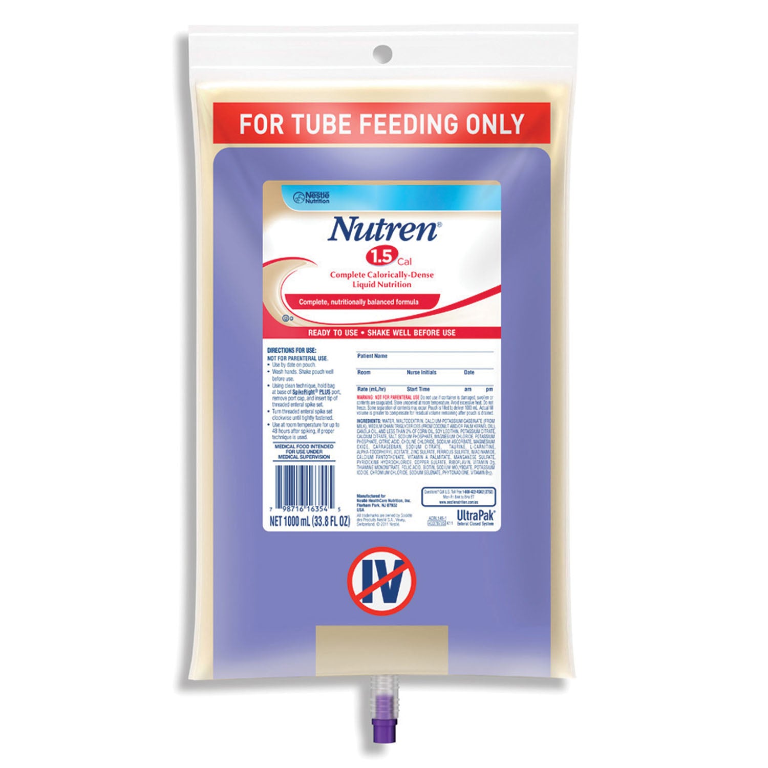 Nutren 1.5, UltraPak SpikeRight, 1000mL Cans, 6/cs (120 cs/plt) (Minimum Expiry Lead is 90 days; Non-Returnable) (Continental US Only) (Nestle products cannot be sold online without Nestle's prior written permission) (Products cannot be sold on Amazon.com or any other 3rd party site)