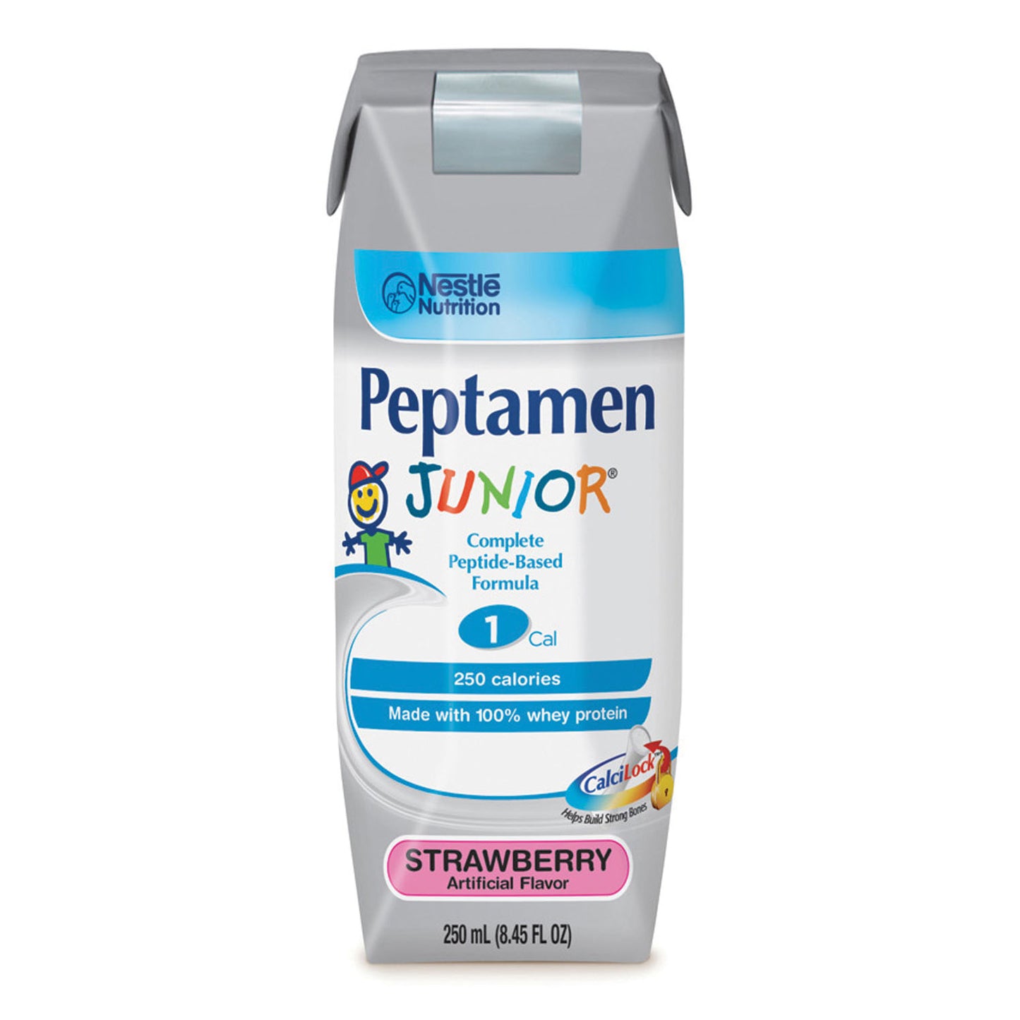Peptamen Junior, Strawberry, 250mL Tetra Prisma, 24/cs (Minimum Expiry Lead is 90 days; Non-Returnable) (Continental US Only) (Nestle products cannot be sold online without Nestle's prior written permission) (Products cannot be sold on Amazon.com or any other 3rd party site)