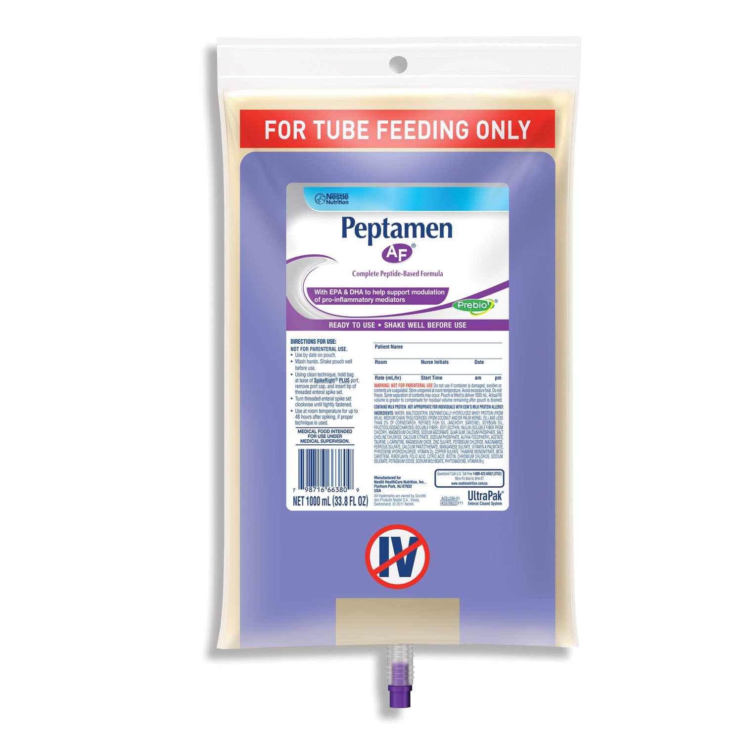 Tube Feeding Formula, UltraPak, Spikeright, 1000mL Bags, 6/cs (120 cs/plt) (Minimum Expiry Lead is 90 days; Non-Returnable) (Continental US Only) (Nestle products cannot be sold online without Nestle's prior written permission) (Products cannot be sold on Amazon.com or any other 3rd party site)