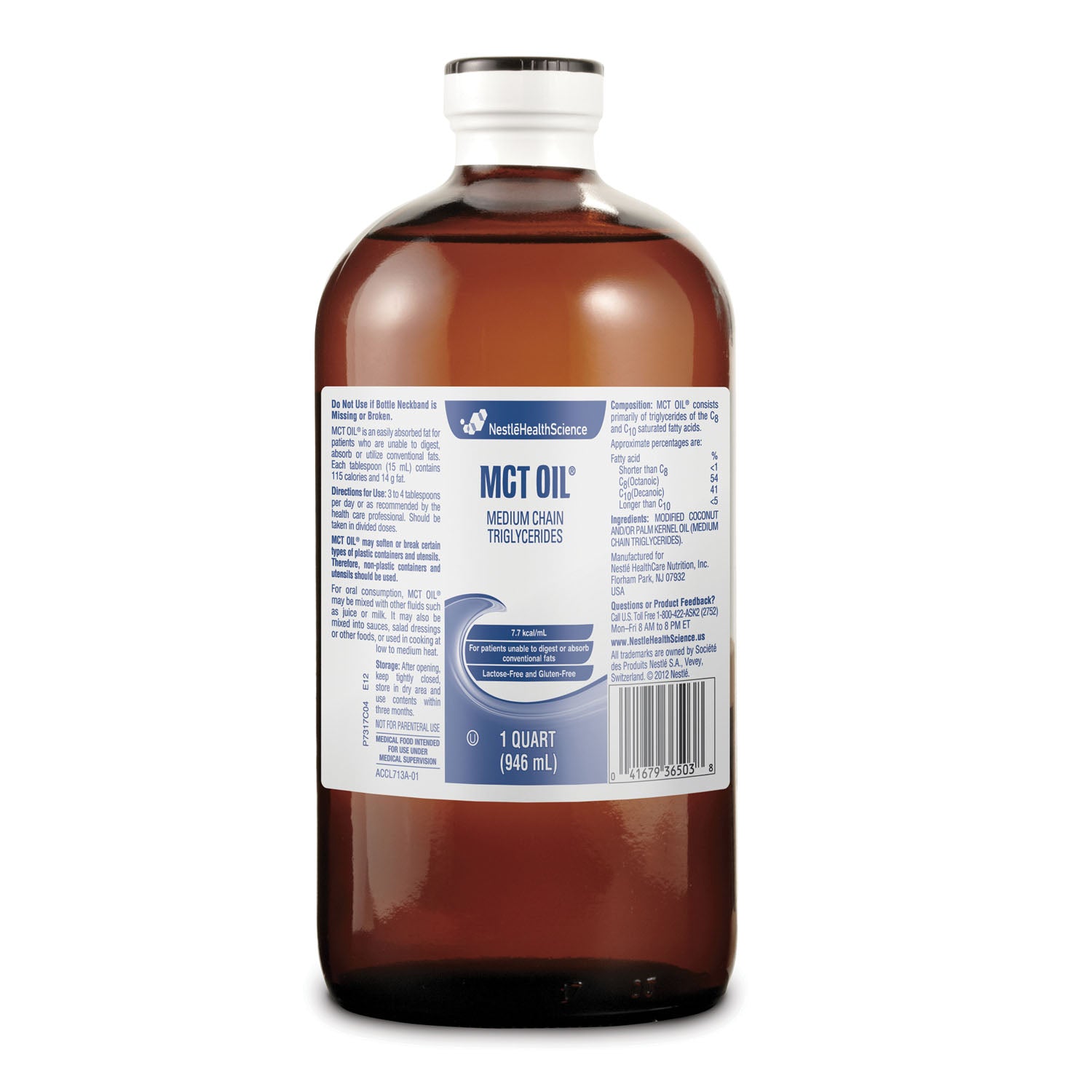 MCT Oil, 1 Qt Glass Amber Bottles, 6/cs