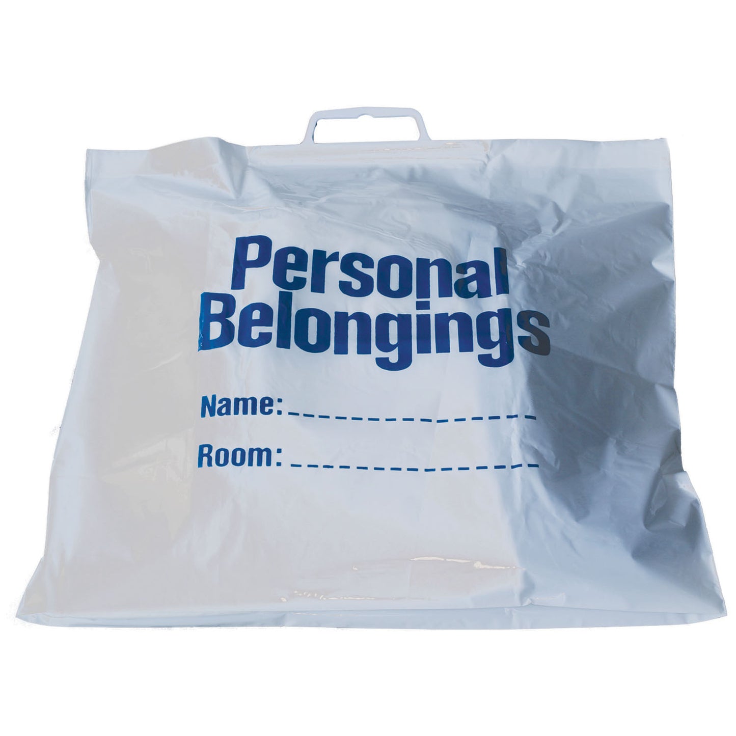 Belongings Bag with Handle, 18_" x 20", White Bag with Blue Imprint, 250/cs