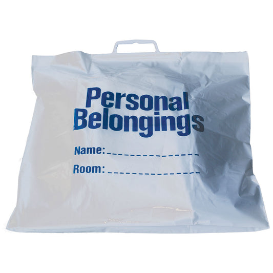 Belongings Bag with Handle, 18_" x 20", White Bag with Blue Imprint, 250/cs
