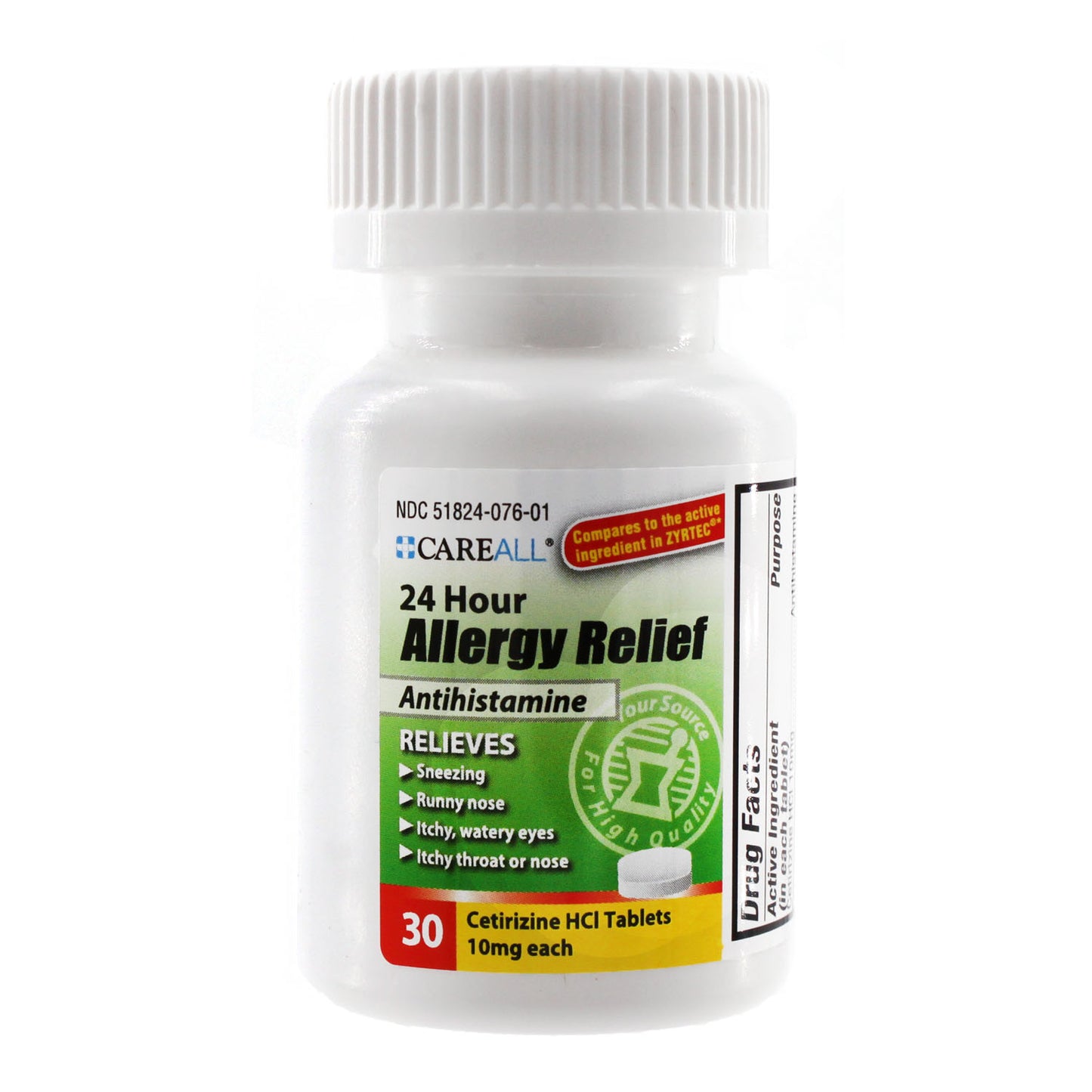 Cetirizine Allergy Relief, 10mg, Compares to the active ingredient in Zyrtec Tablets, 30 ct, 24 btl/cs (Not Available for sale into Canada)