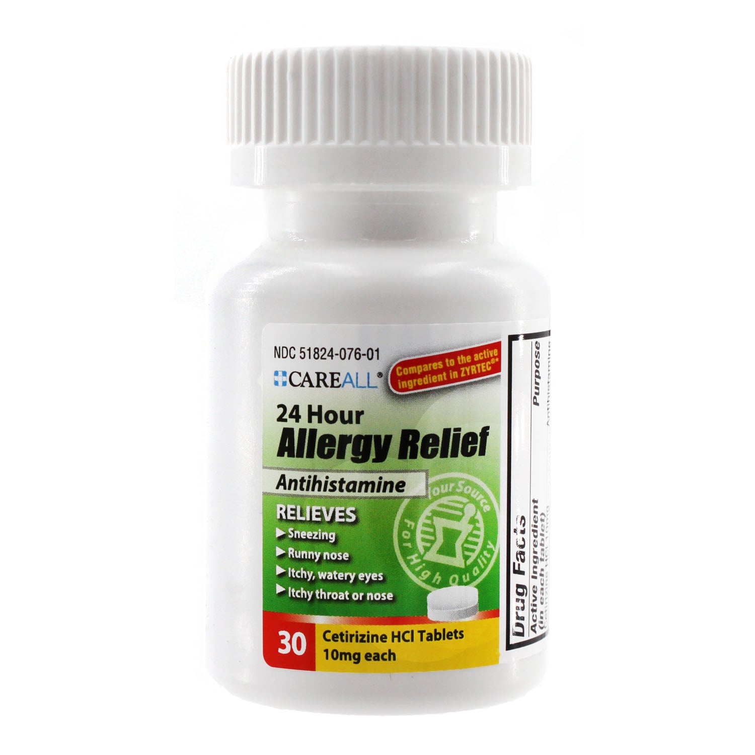 Cetirizine Allergy Relief, 10mg, Compares to the active ingredient in Zyrtec Tablets, 30 ct, 24 btl/cs (Not Available for sale into Canada)
