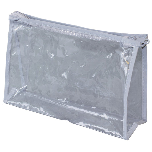 Vinyl Pouch, Clear See-Through with Grey Traim, Zipper Closure, 8" x 5" x 2.375", Gusset, 500/cs