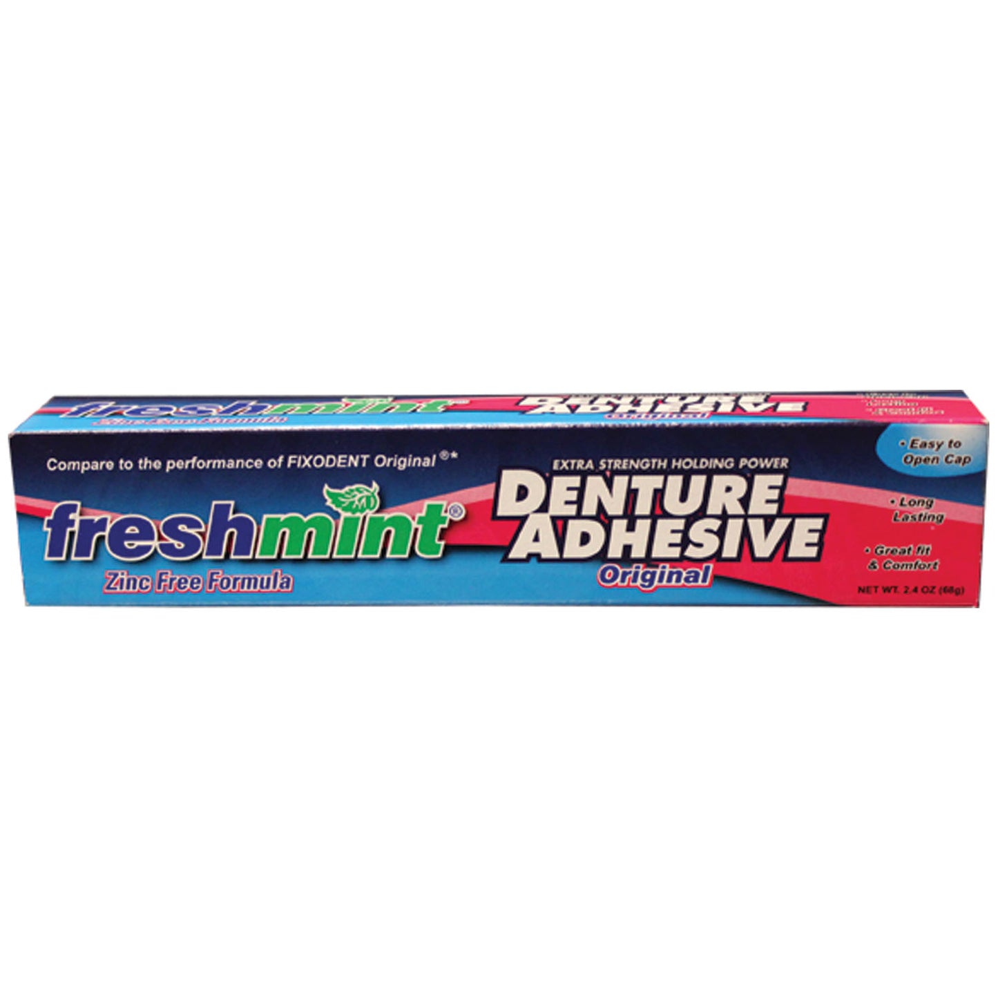 Denture Adhesive, Freshmint, 2.4 oz, Zinc-Free Formulation, Compared to the Performance of Fixodent Original, 12/bx