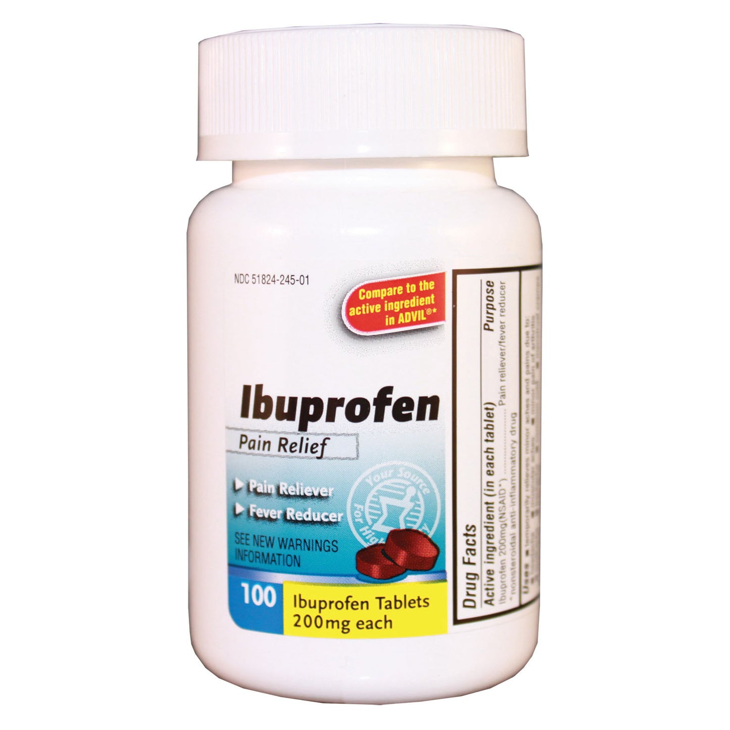 Ibuprofen Tablets, 200mg, Compared to the Active Ingredients in Advil Tablets, 100/btl, 24 btl/cs