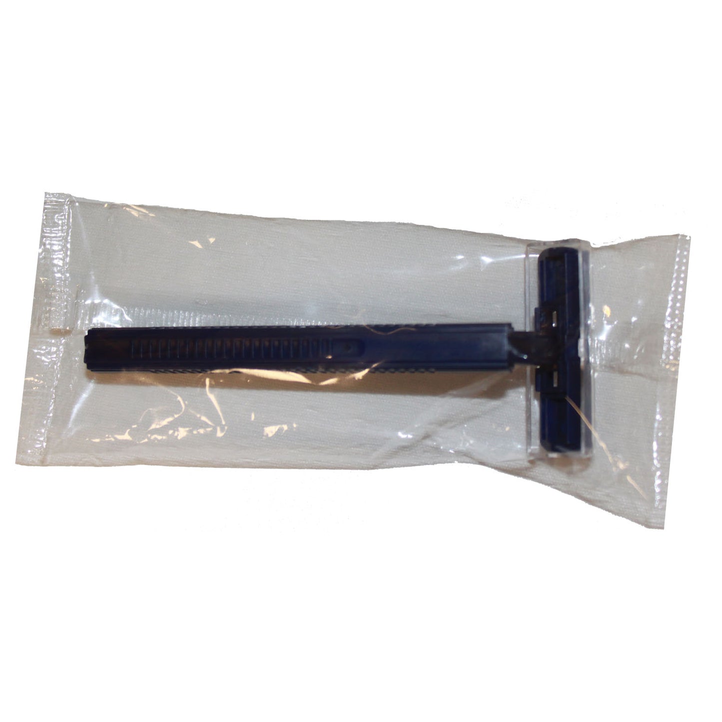 Twin Blade Razor, Stainless Steel, Clear Removable Safety Cap, One-Piece Navy Handle, Individually Wrapped in Polybag, 100/bx, 5 bx/cs (28 cs/plt)