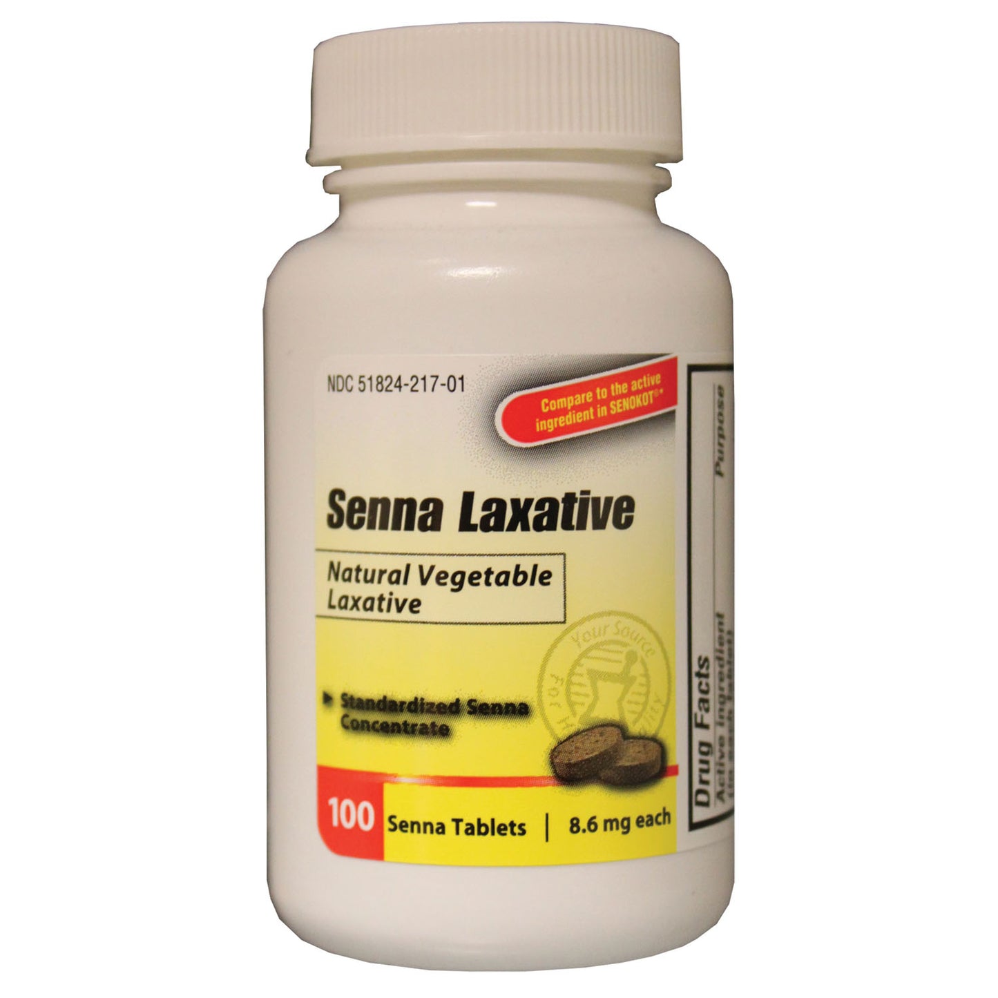 Senna Tablets, 8.6mg, Compared to the Active Ingredient of Senokot Tablets, 100/btl, 24 btl/cs
