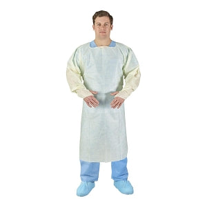 Over-the-Head Isolation Gown, Medium Weight, Tri-Layer, Thumb Hooks w/ Elastic, Yellow, Universal, 100/cs (US Only)