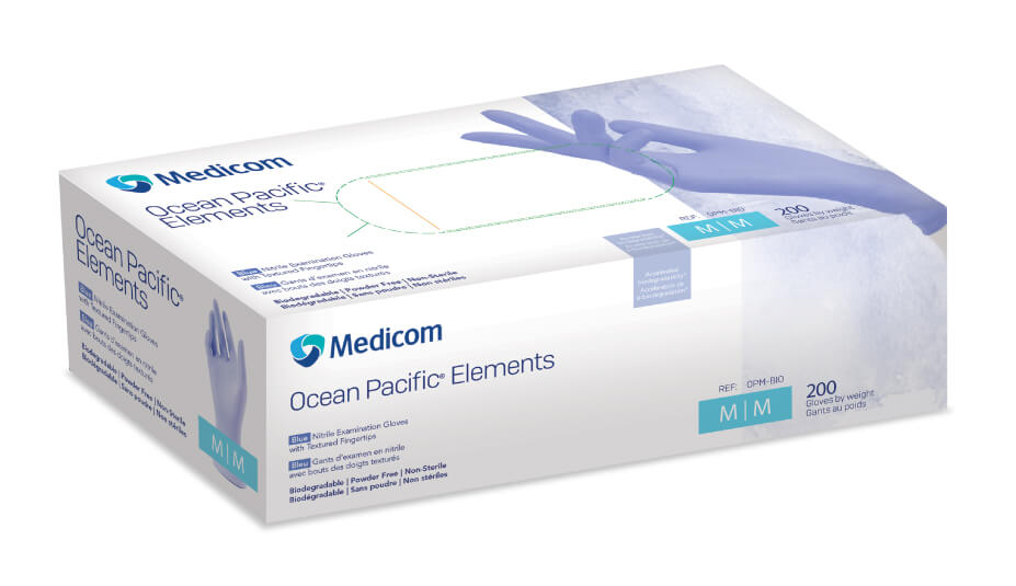 OP Elements Nitrile Exam Gloves, Biodegradable. PF, Textured, Blue, Medium. 200/bx, 10 bx/cs (Not Available for sale into Canada)