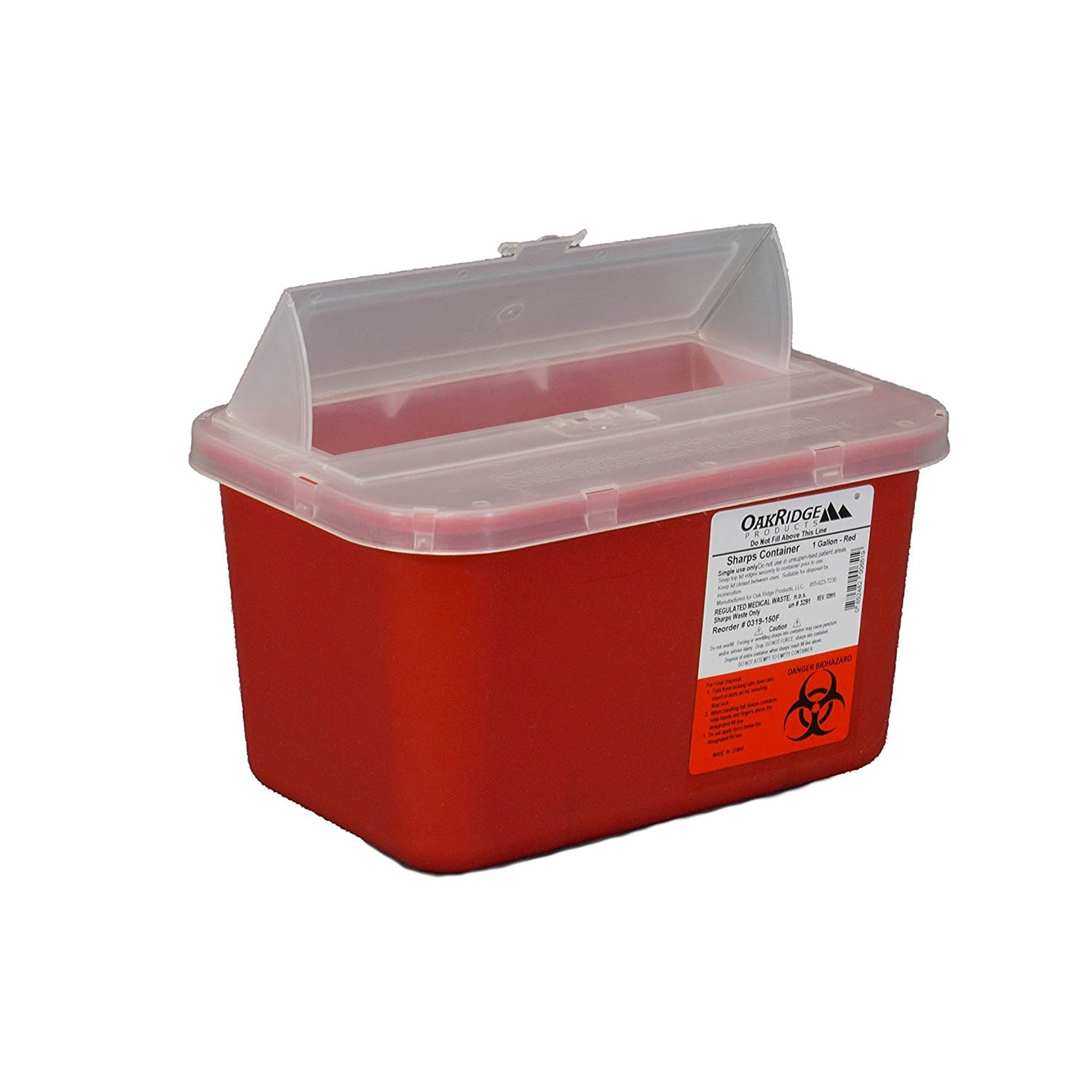 Sharps Container, 1 Gallon, Red Base/ Translucent Flip Up Lid, 24/cs