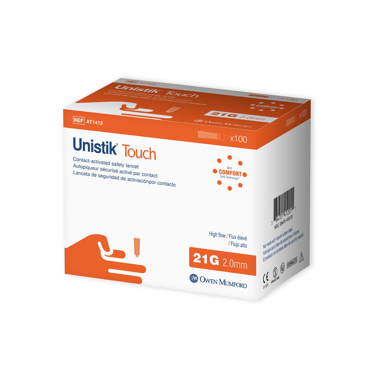 Safety Lancet, High Flow, 21G x 2.0mm, 100/bx (10 box minimum order) (US & Canada Only)