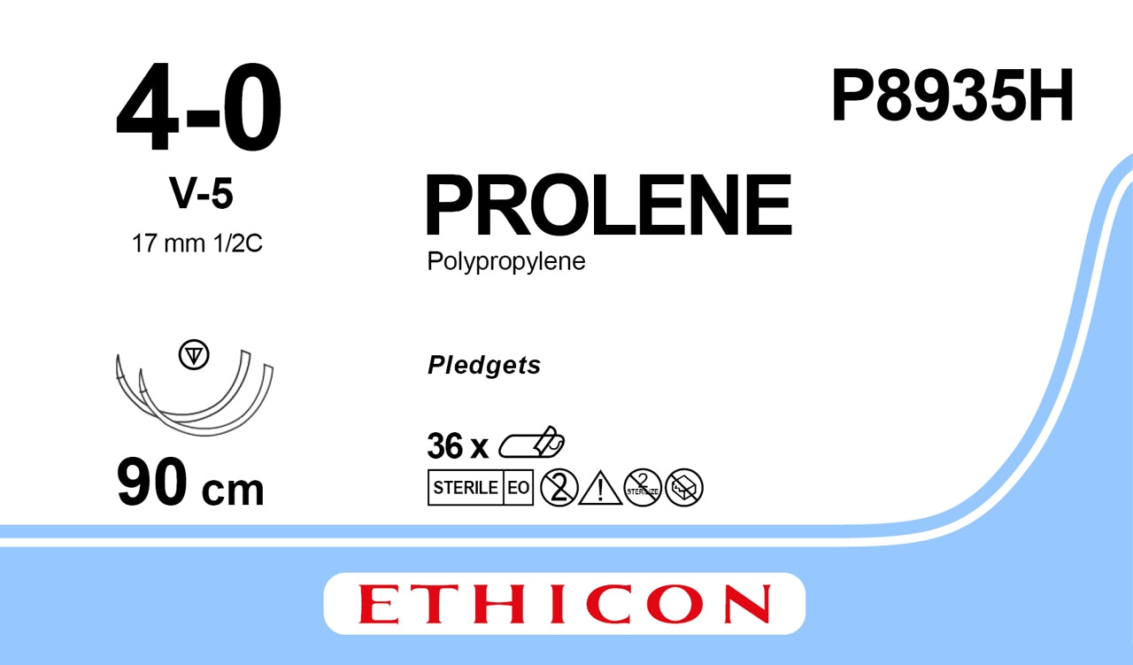 Suture, Tapercut, Size 4-0, 36", Blue Monofilament, Needle V-5, _ Circle, _" 1/8" x 1/16" Firm TFE Polymer Pledgets, 3 dz/bx (Continental US Only)