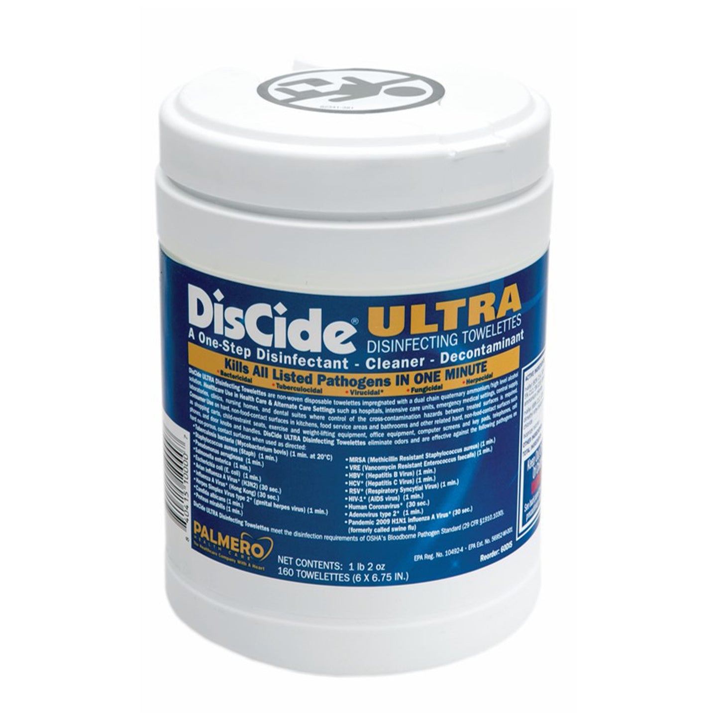 DisCide Ultra Towelettes, 6 x 6 _, 160ct/can, 12can/cs (30 cs/plt) (US SALES ONLY)