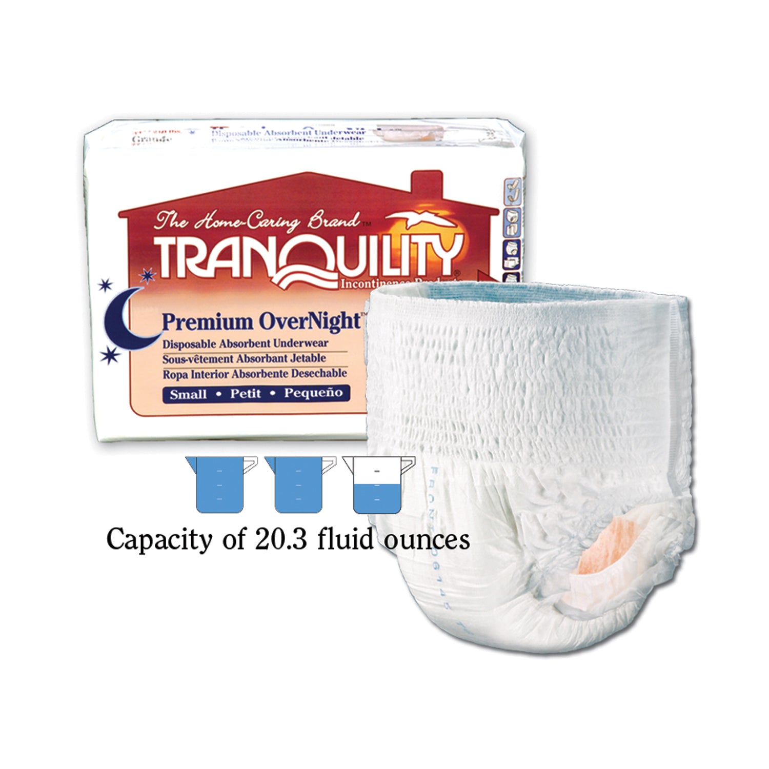 Underwear, Small Overnight DAU, 22"-36", 80-125 lbs, Capacity 20.3 fl oz, 20/pk, 4 pk/cs (US Only)
