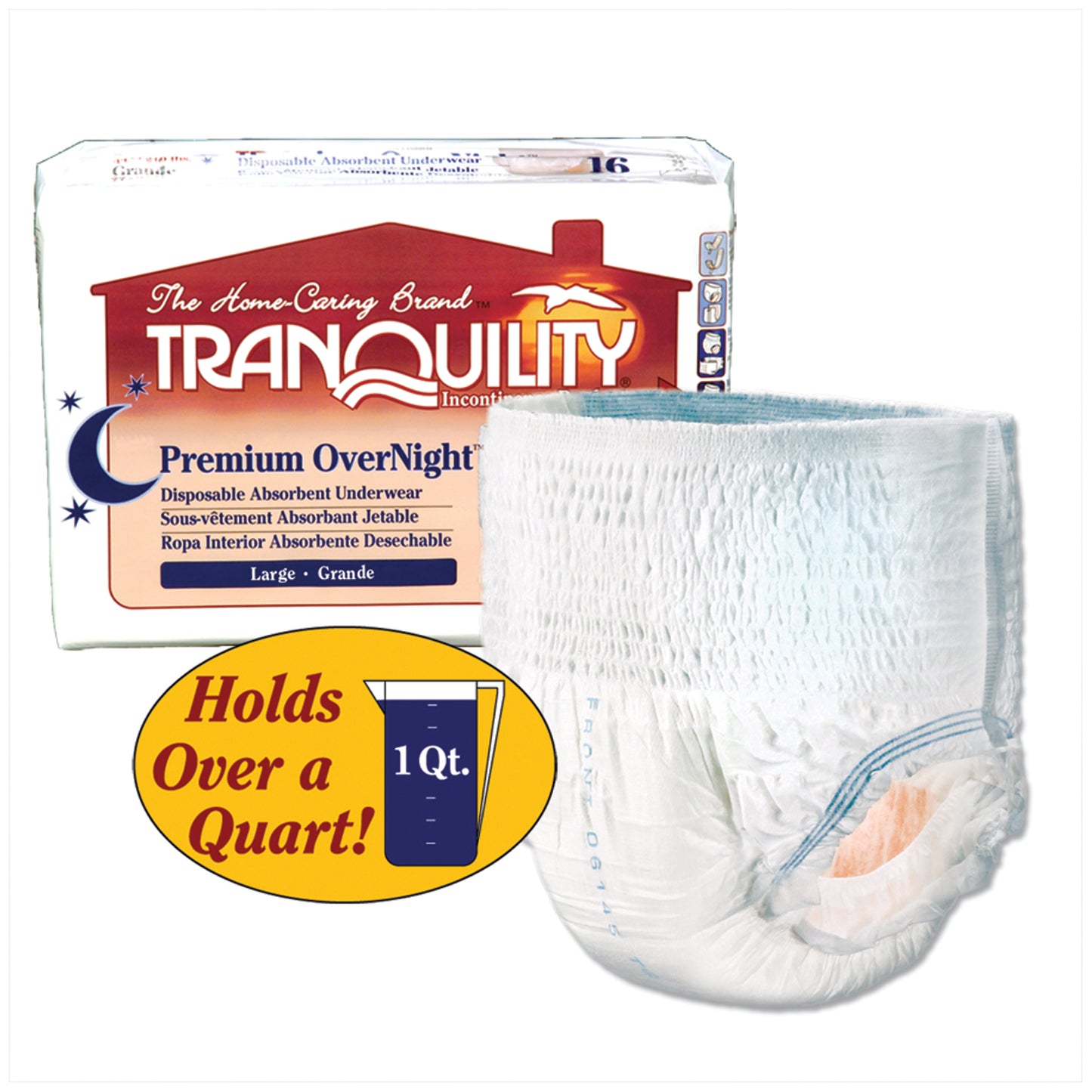 Underwear, Large Overnight DAU, 44"-54", 170-210 lbs, Capacityi 34.0 fl oz, 16/pk, 4 pk/cs (30 cs/plt) (US Only)