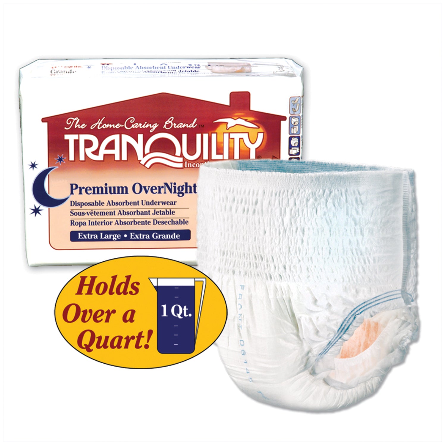 Underwear, X-Large Overnight DAU, 48"-66", 210-250 lbs, Capacity 34.0 fl oz, 14/pk, 4 pk/cs (24 cs/plt) (US Only)