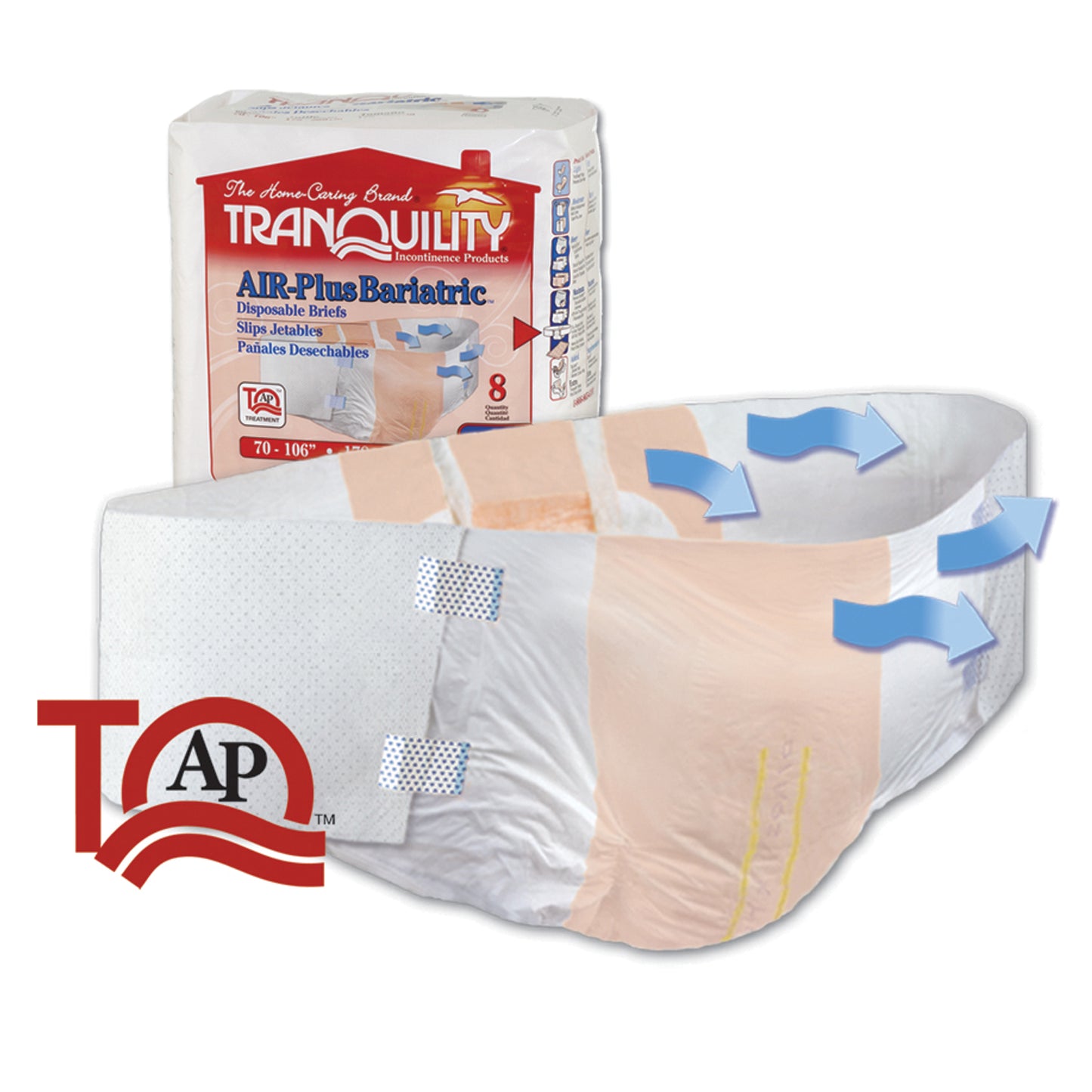 AIR-Plus Bariatric Briefs, 70"-106", Capacity 34 fl oz, 8/pk, 4 pk/cs