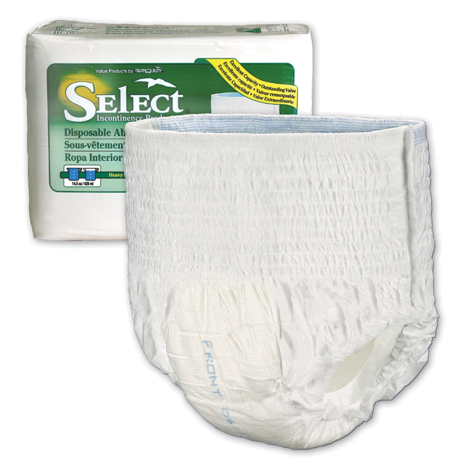 Underwear, X-Small Select DAU, 17"-28", 65-85 lbs, Capacity 14.5 fl oz, 24/bg, 4bg/cs (US Only)