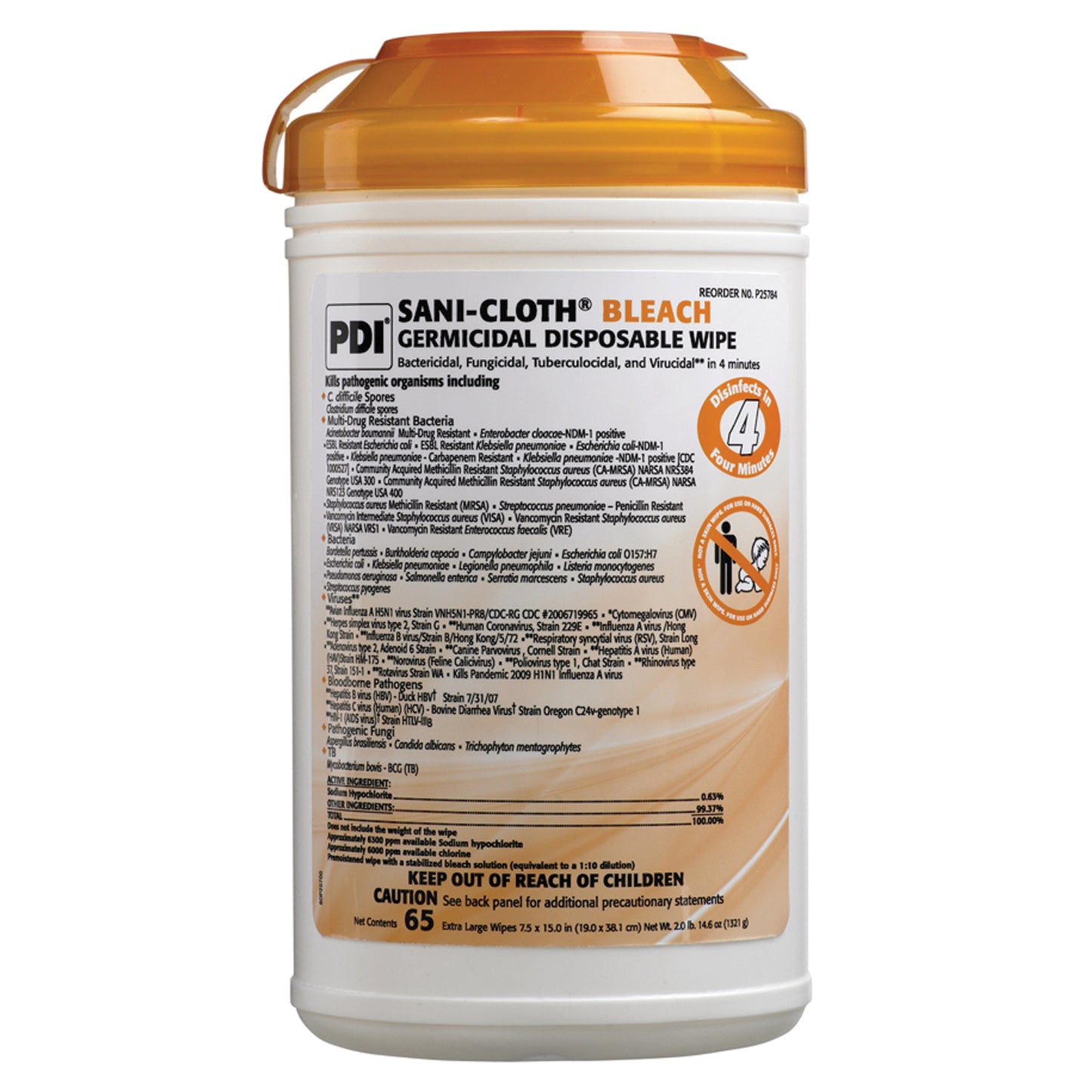 Bleach Germicidal Dispsoable Wipe, X-Large, 7_" x 15", 65 wipes/can, 6 can/cs (60 cs/plt) (Minimum Expiry Lead is 90 days) (US Only) (Products cannot be sold on Amazon.com or any other 3rd party site)